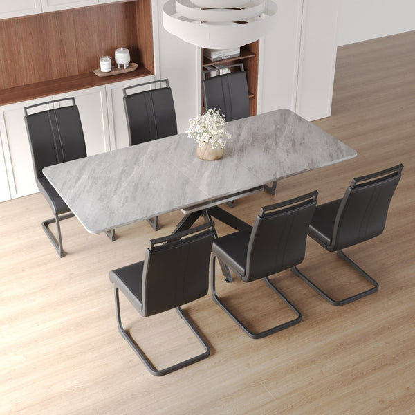 English Elm 62.4" Extendable Dining Table Set Seats 8 with Mdf Top X-frame Metal Legs Padded Chairs Black+ Gray W2189S00951
