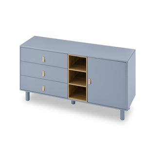 Hearth and Haven Hike Dresser with 3 Open Storages, 3 Drawers and Leather Handles, Blue W1781P148585