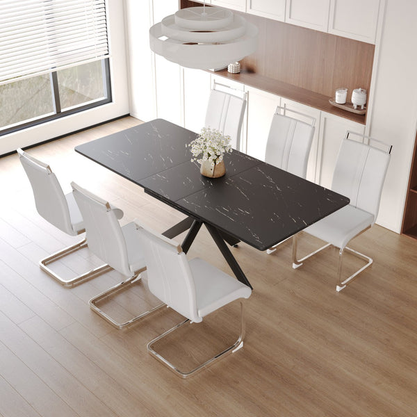 English Elm 62.4" Expandable Dining Table Set For 6-8 | Modern Mdf With Metal Legs & Soft Padded Chairs For Style W2189S00120
