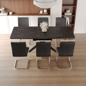 English Elm 62.4" Expandable Dining Table Set For 6-8 With Black Metal Legs & Soft Padded Chairs For Modern Homes W2189S00124