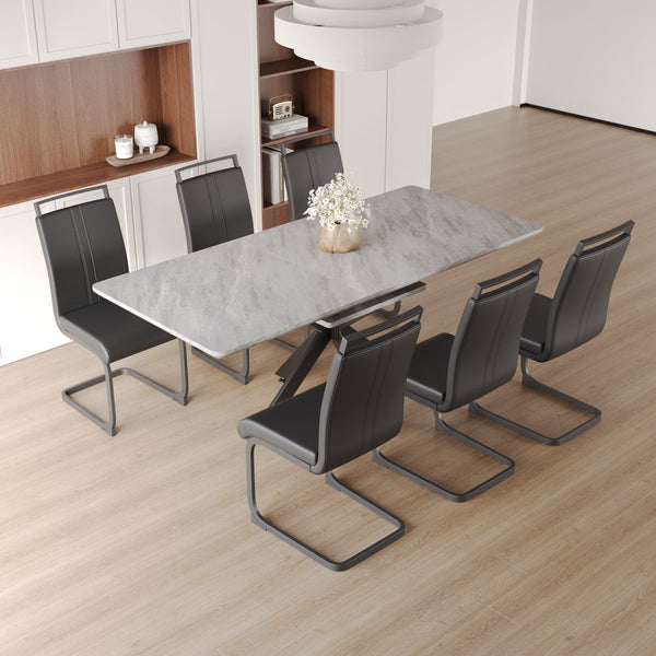 English Elm 62.4" Expandable Dining Table Set For 6-8 With Modern Chairs – Stylish, Durable, Easy To Maintain W2189S00139