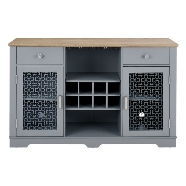 English Elm Modern Farmhouse Sideboard with Glass Doors Wine Rack and Two-tone Oak Blue Finish W1758P147682