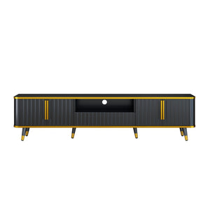 English Elm On-trend Glam Minimalist Media Console with Gold Iron Legs Open Shelf for Living Room Gold+Black WF320395AAB