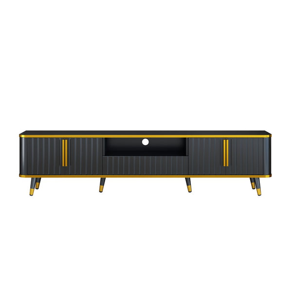 English Elm On-trend Glam Minimalist Media Console with Gold Iron Legs Open Shelf for Living Room Gold+Black WF320395AAB