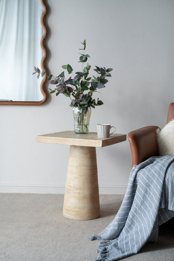 English Elm 20x20x24" Cream Solid Magnesium Side Table with Sculptural Pedestal Base for Living Room W2078P160671