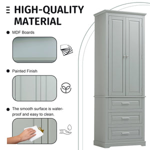 English Elm Tall Tall Storage Cabinet with Three Drawers and Doors for Bathroom or Office, Slim MDF Organizer Grey WF299282AAE