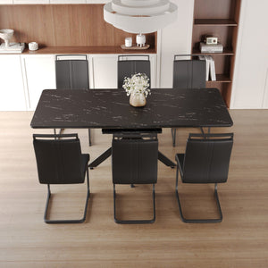 English Elm 62.4" Expandable Dining Table Set For 6-8 With Modern Chairs - Stylish, Easy-Clean, And Versatile! W2189S00126