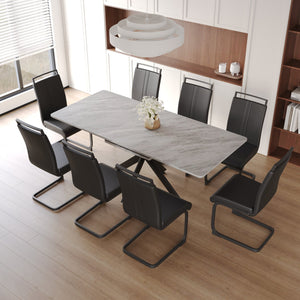 English Elm 62.4" Extendable Dining Table Set For 6-8 With Padded Armless Chairs - Modern Design For Any Space W2189S00140