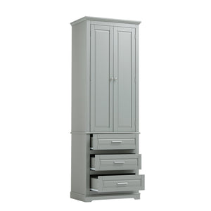 English Elm Tall Tall Storage Cabinet with Three Drawers and Doors for Bathroom or Office, Slim MDF Organizer Grey WF299282AAE