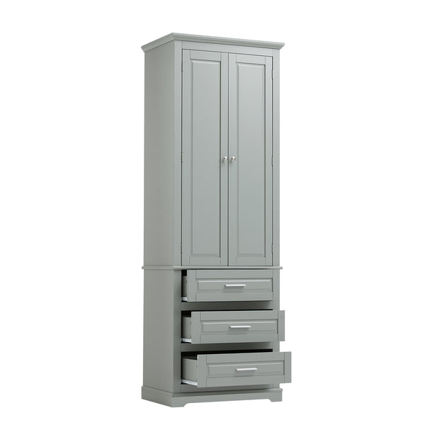 English Elm Tall Tall Storage Cabinet with Three Drawers and Doors for Bathroom or Office, Slim MDF Organizer Grey WF299282AAE