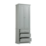 English Elm Tall Storage Cabinet With Three Drawers For Bathroom/Office, Grey