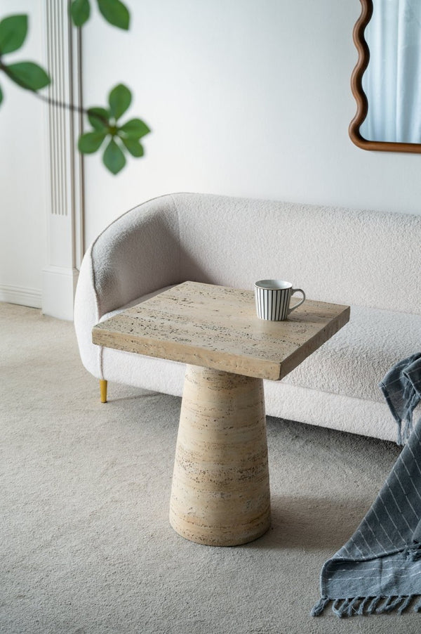 English Elm 20x20x24" Cream Solid Magnesium Side Table with Sculptural Pedestal Base for Living Room W2078P160671