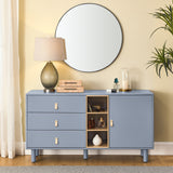 Hearth and Haven Hike Dresser with 3 Open Storages, 3 Drawers and Leather Handles, Blue W1781P148585