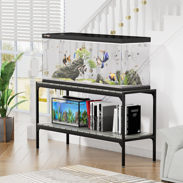 English Elm Flat Iron Two Tier Aquarium Stand with Mesh Back Panel for 40 Gallon Tank Setup W1162P143730