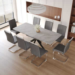 English Elm 62.4" Extendable Dining Table Set For 6-8 With Modern Chairs, Metal Legs, And Easy Assembly – Stylish! W2189S00144