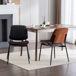 English Elm A&a Furniture Mid-century Dining Chairs Set of 2 Walnut Bentwood Pu Leather Seats W1143P151496