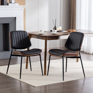 English Elm A&a Furniture Mid-century Dining Chairs Set of 2 Walnut Bentwood Pu Leather Seats W1143P151496