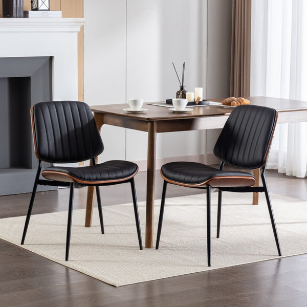 English Elm A&a Furniture Mid-century Dining Chairs Set of 2 Walnut Bentwood Pu Leather Seats W1143P151496