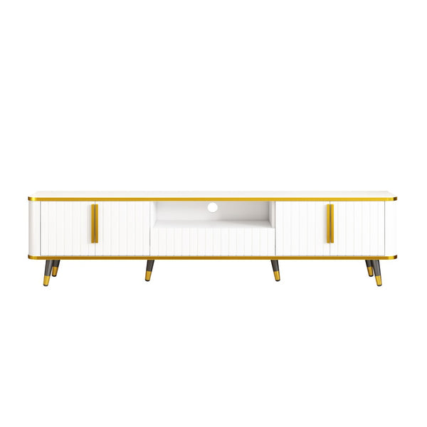 English Elm On-trend Glam Minimalist Media Console with Gold Iron Legs Open Shelf for Living Room White+Gold WF320395AAK