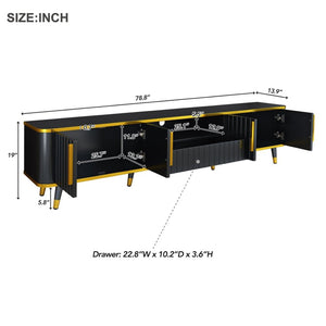 English Elm On-trend Glam Minimalist Media Console with Gold Iron Legs Open Shelf for Living Room Gold+Black WF320395AAB