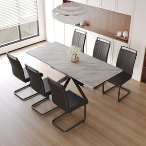 English Elm 62.4" Expandable Dining Table Set For 6-8 With Modern Chairs – Stylish, Durable, Easy To Maintain W2189S00139