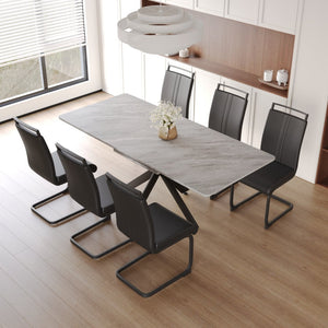 English Elm 62.4" Extendable Dining Table Set Seats 8 with Mdf Top X-frame Metal Legs Padded Chairs Black+ Gray W2189S00951