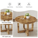 English Elm A Modern and Practical Circular Dining Table. Made Of Mdf Tabletop and Wooden Mdf Table Legs.A Set Of 4 Brown Cushioned Chairs In A Modern Medieval Style Restaurant. Ct-403 B0502A