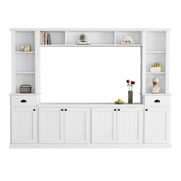 English Elm Minimalist Modular Wall Unit Four Piece Entertainment System Fits Tvs up to 75 Inches White SD000031AAK