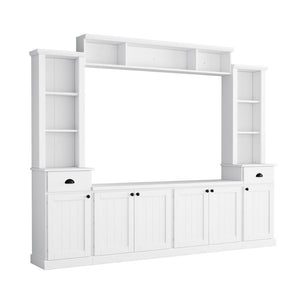 English Elm Minimalist Modular Wall Unit Four Piece Entertainment System Fits Tvs up to 75 Inches White SD000031AAK