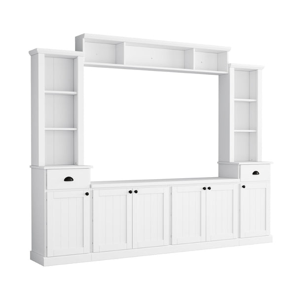 English Elm Minimalist Modular Wall Unit Four Piece Entertainment System Fits Tvs up to 75 Inches White SD000031AAK