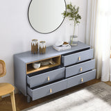 Hearth and Haven Hike Dresser with Open Storage, 5 Drawers and Leather Handles, Blue W1781P148615