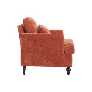 English Elm Wood Frame Armchair Tufted Chenille Lounge Chair with Ergonomic Back & Solid Wood Frame, Cozy Seat Dark Orange W395P151909
