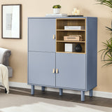 Hearth and Haven Hike Cabinet with 3 Open Storages, 3 Doors and Leather Handles, Blue W1781P148612