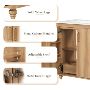 English Elm 30" Modern Bathroom Vanity with Ceramic Sink, Solid Wood & MDF Storage Cabinet with Drawer and Doors WF319484AAG