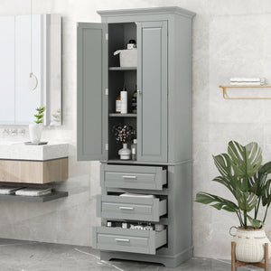 English Elm Tall Tall Storage Cabinet with Three Drawers and Doors for Bathroom or Office, Slim MDF Organizer Grey WF299282AAE