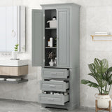 English Elm Tall Storage Cabinet With Three Drawers For Bathroom/Office, Grey