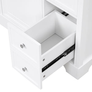 English Elm 30" Modern White Bathroom Vanity with Ceramic Sink, Solid Poplar & MDF, 1 Door 2 Drawers, 33.5" L N725P198484K