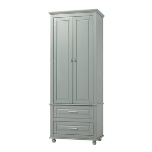 English Elm Tall Slim Storage Cabinet with Adjustable Shelves, 2 Drawers & Doors, Anti-Tip Design for Bathroom Grey WF299284AAE
