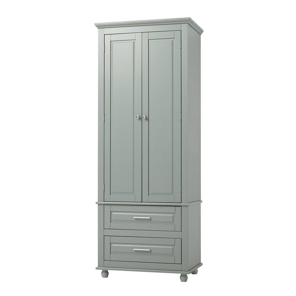 English Elm Tall Slim Storage Cabinet with Adjustable Shelves, 2 Drawers & Doors, Anti-Tip Design for Bathroom Grey WF299284AAE