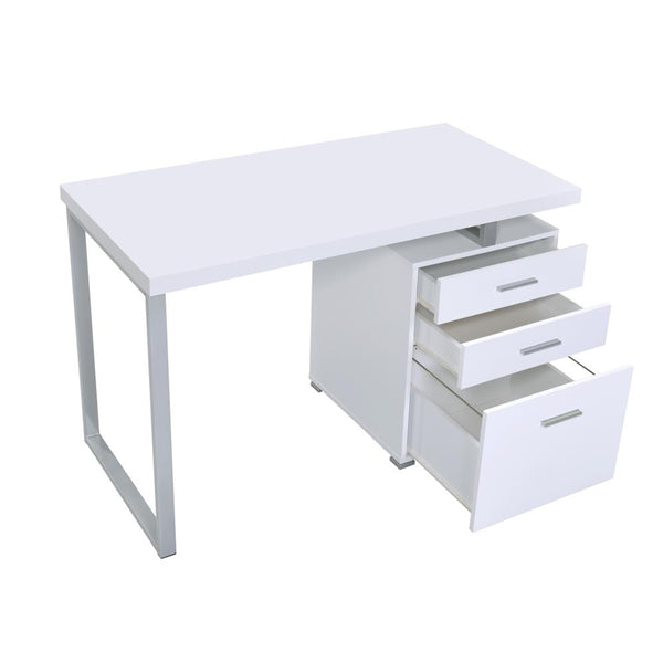 English Elm Writing Desk Chic White with 3 Drawers, Chrome Metal Frame, File Cabinet for Legal & Letter Storage perfect for Glam Home Office B016P162611