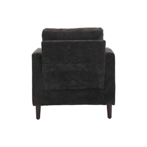 English Elm Wood Wood Frame Armchair with Black Chenille Upholstery, Tufted Mid-Century Lounge Chair, Cozy Reading Seat W395P151910