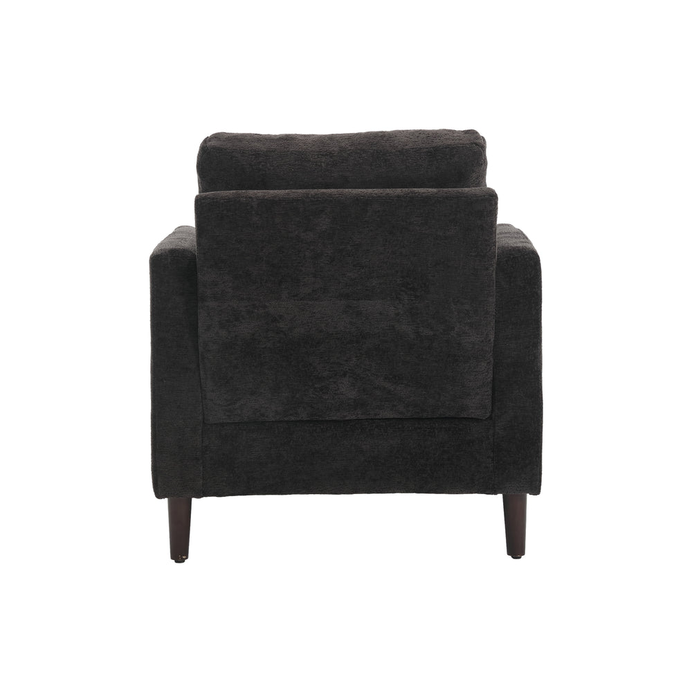 English Elm Wood Frame Armchair Tufted Black Chenille Mid-Century Accent Chair with Studs, Solid Wood Comfort W395P151910