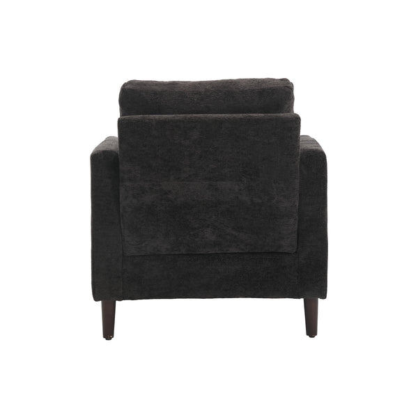 English Elm Wood Frame Armchair Tufted Black Chenille Mid-Century Accent Chair with Studs, Solid Wood Comfort W395P151910