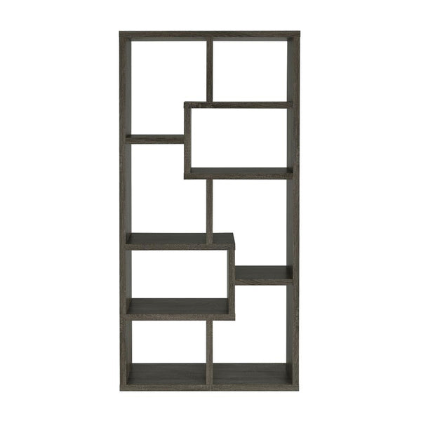 English Elm Rectangular geometric 10-shelf bookcase in Weathered Grey — versatile display, durable engineered wood finish B016P163520