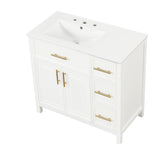 English Elm 36" Bathroom Vanity With Sink Top, Bathroom Vanity Cabinet With Two Doors and Three Drawers, Solid Wood , Mdf Boards ,One Package, White (Old Sku:Wf319757Aak)