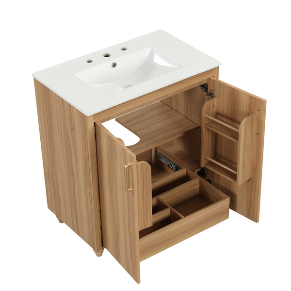 English Elm 30" Modern Bathroom Vanity with Ceramic Sink, Solid Wood & MDF Storage Cabinet with Drawer and Doors WF319484AAG