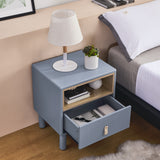 Hearth and Haven Hike Nightstand with Open Storage, Drawer and Leather Handle, Blue W1781P148618