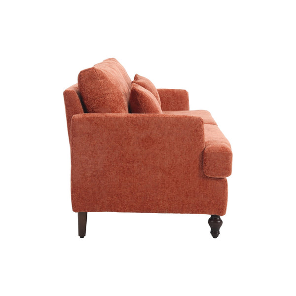 English Elm Mid Century Modern chenille loveseat with solid wood frame, detachable cushions, breathable fabric couch Dark Orange W395P151899