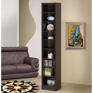English Elm Rectangular 8-Shelf Bookcase with 2 Fixed Shelves, Cappuccino Finish — Tall Media Display Rack for Books, Games, Photos and Decor Organizing Spaciously B016P162607