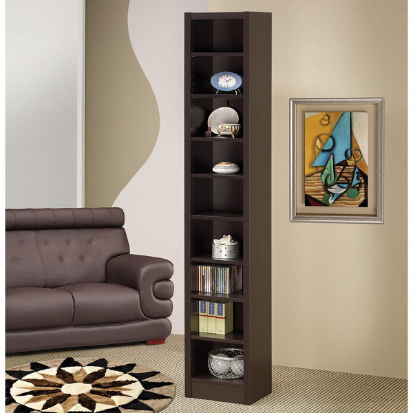 English Elm Rectangular 8-Shelf Bookcase with 2 Fixed Shelves, Cappuccino Finish — Tall Media Display Rack for Books, Games, Photos and Decor Organizing Spaciously B016P162607